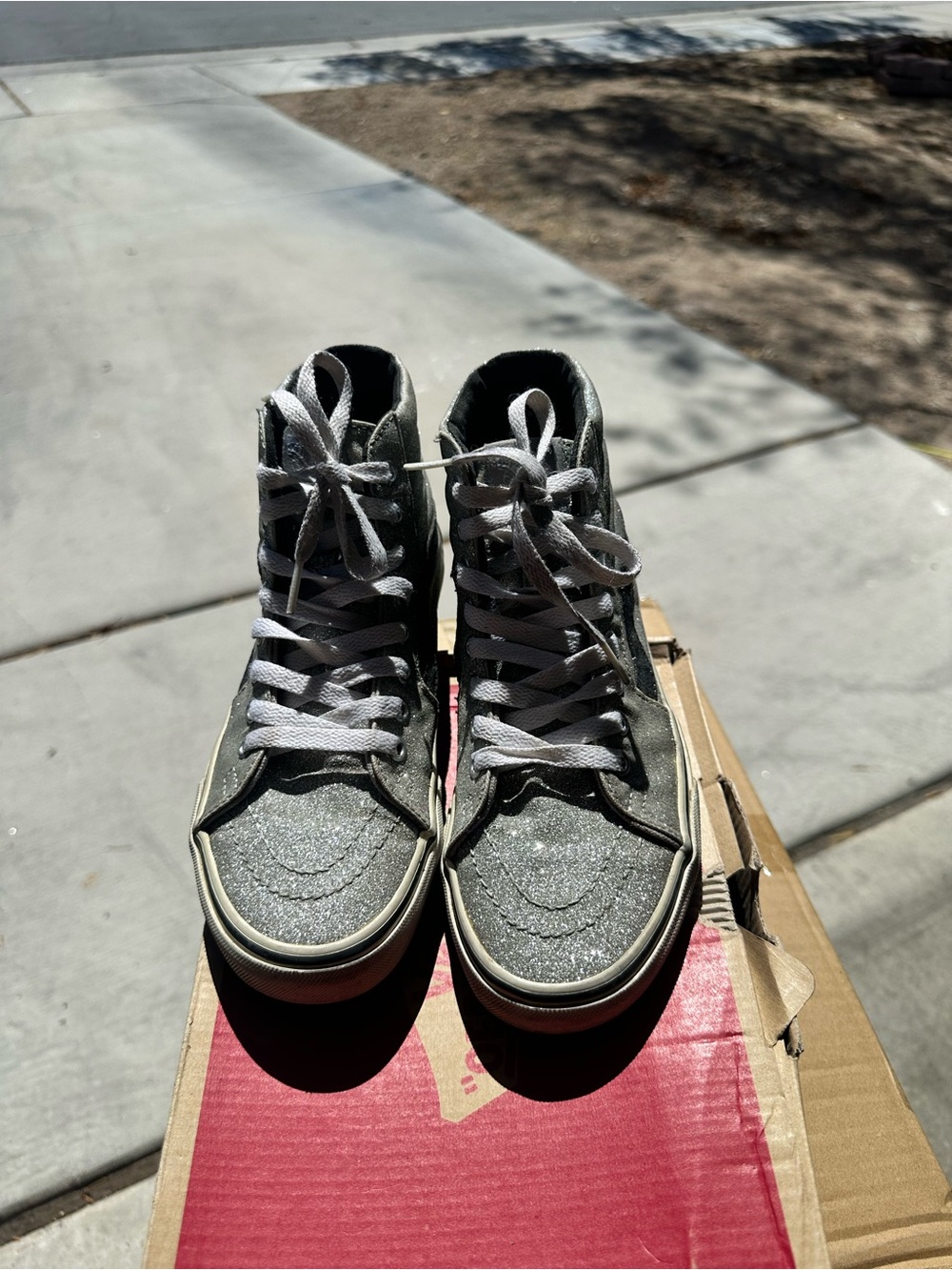 Vans Silver Glitter Sk8-Hi Sneakers with Black Trim